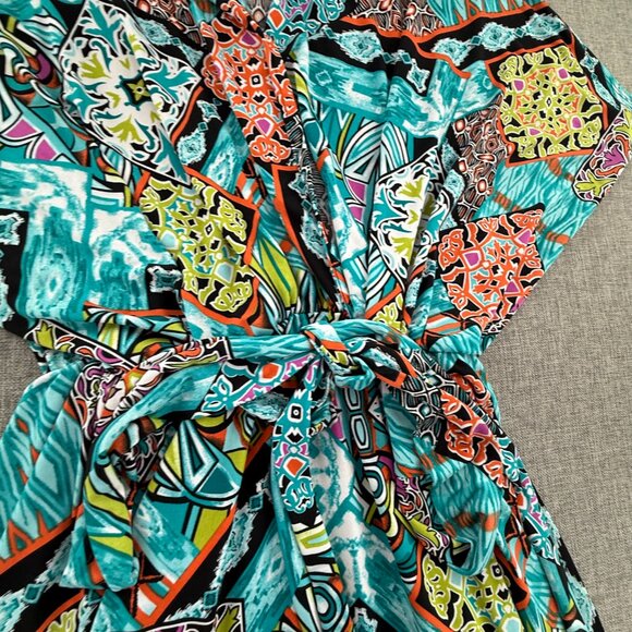 Attitudes By Renee Dress Belted Multicolor V-Neckline medium Dolman Sleeves - Picture 6 of 13